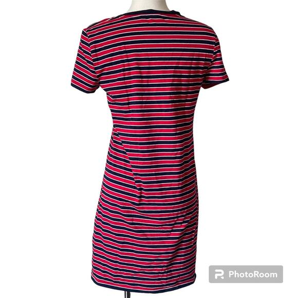 Tommy Hilfiger Striped V Neck Red Navy T Shirt Dress Size S - Picture 2 of 6